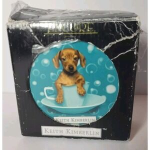 Brown Dachshund In A Tea Cup‎ Blue 4 Coasters by Keith Kimberlin